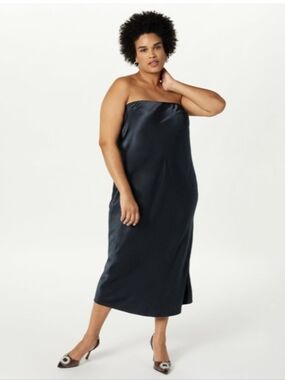 The Drop Black Satin Danica Strapless Midi Dress Size 5X NWT